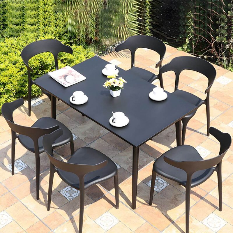 "Plastic Antique Finish Patio Chair Stacking Modern Style without Cushions - 8 Piece Set"