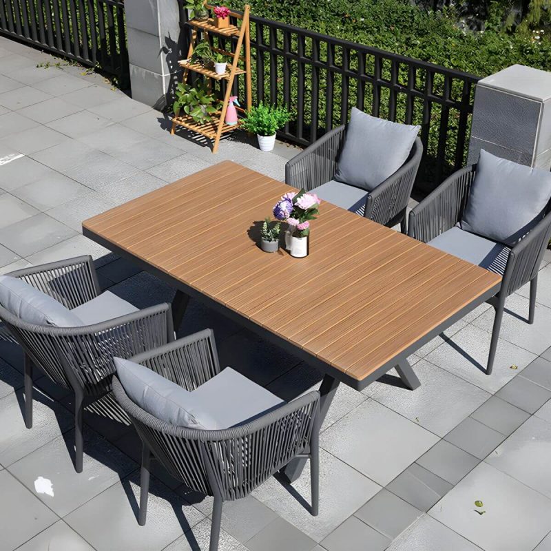 "Contemporary Aluminum Frame Patio Table Water and UV Resistant Patio Table - 63"L x 31.5"W x 28.7"H Rectangular Table Only"