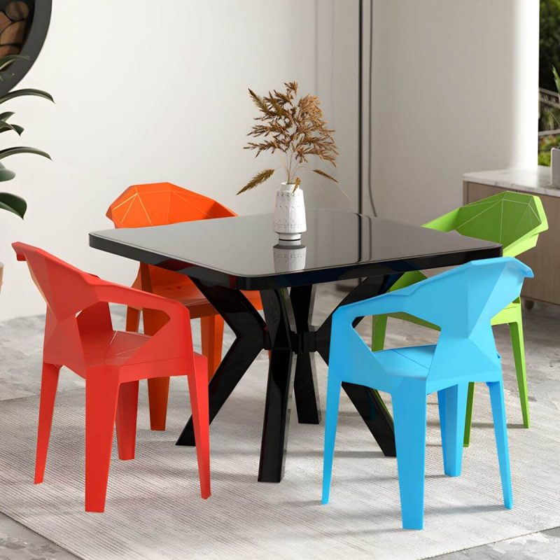 "Plastic Garden Table Modern Simple Household Food Stall Dining Table - Blue Square Table Only"