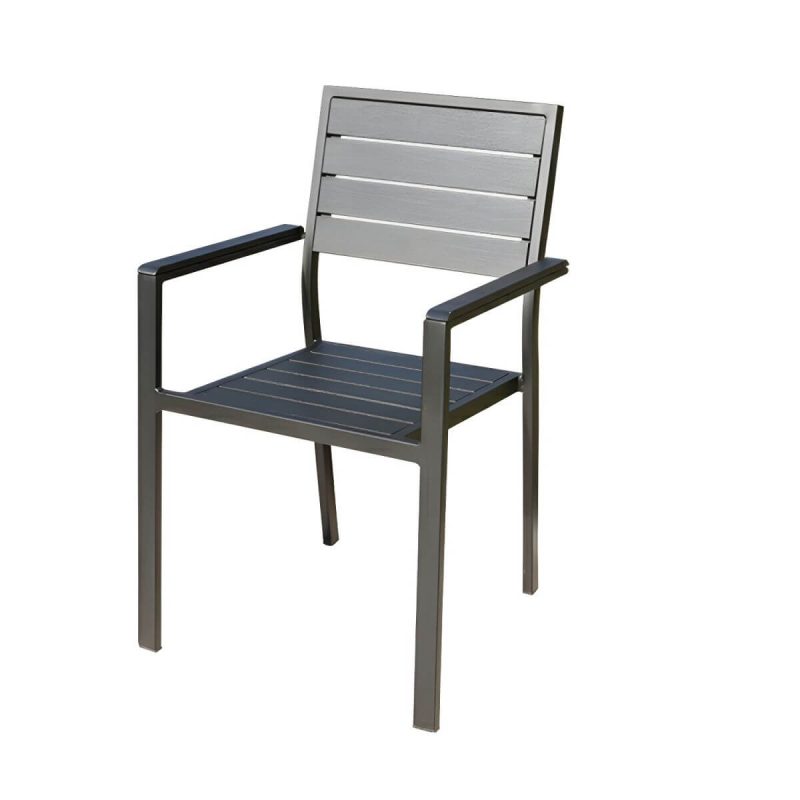"Metallic Antique Finish Patio Chair Industrial Style Stacking without Cushions - 6 Piece Set"