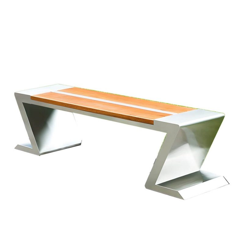 "Modern Garden Bench with Stainless Steel Frame and Waterproof Wood Seating - 65"L x 16"W x 17"H"