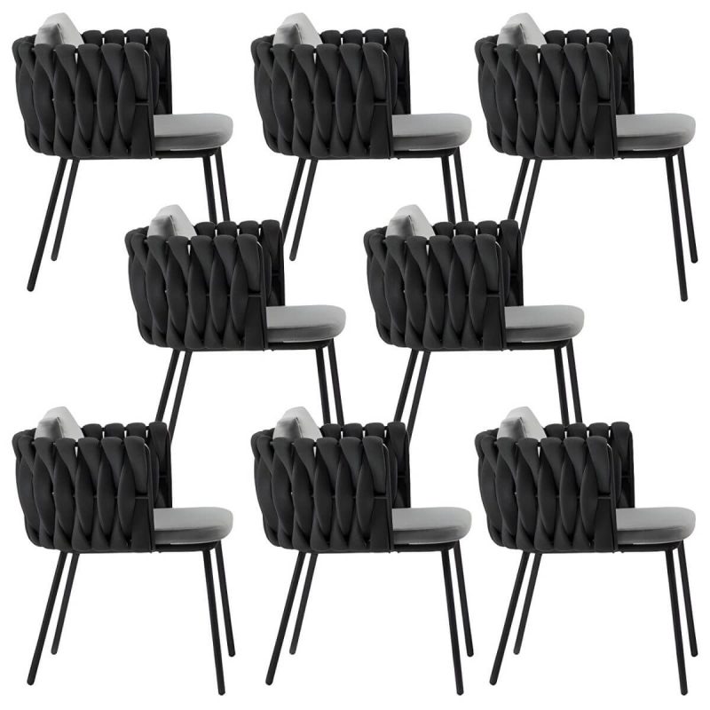 "Tropical Style Patio Chair Metal Antique Finish with Cushions - Black 8 Piece Set"