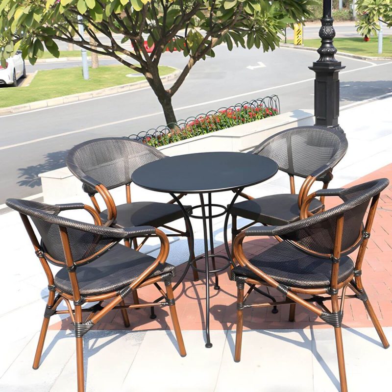 "Natural Metal Arm Chair with Stackable Design for Tropical Outdoor Dining - 2 Piece Set"