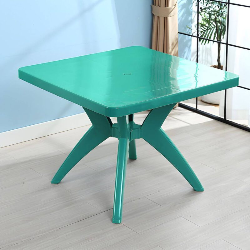 "Plastic Garden Table Modern Simple Household Food Stall Dining Table - Blackish Green Square Table Only"