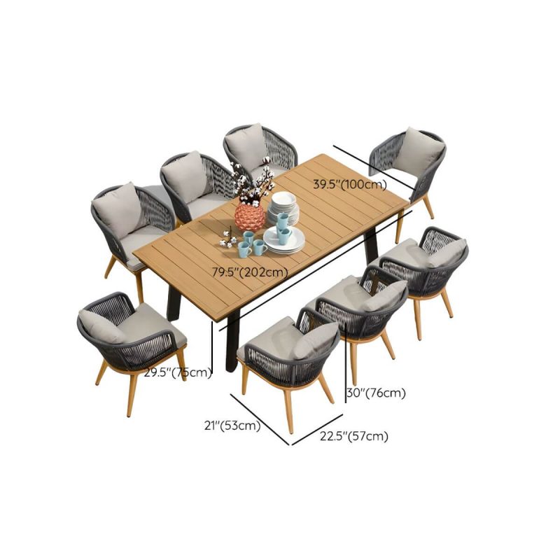 "Dimension of Modern Black Patio Dining Set: Metal Frame, Upholstered White Cushions, Leaf Not Included - Table & 8 Chairs 80"L x 39"W x 30"H"
