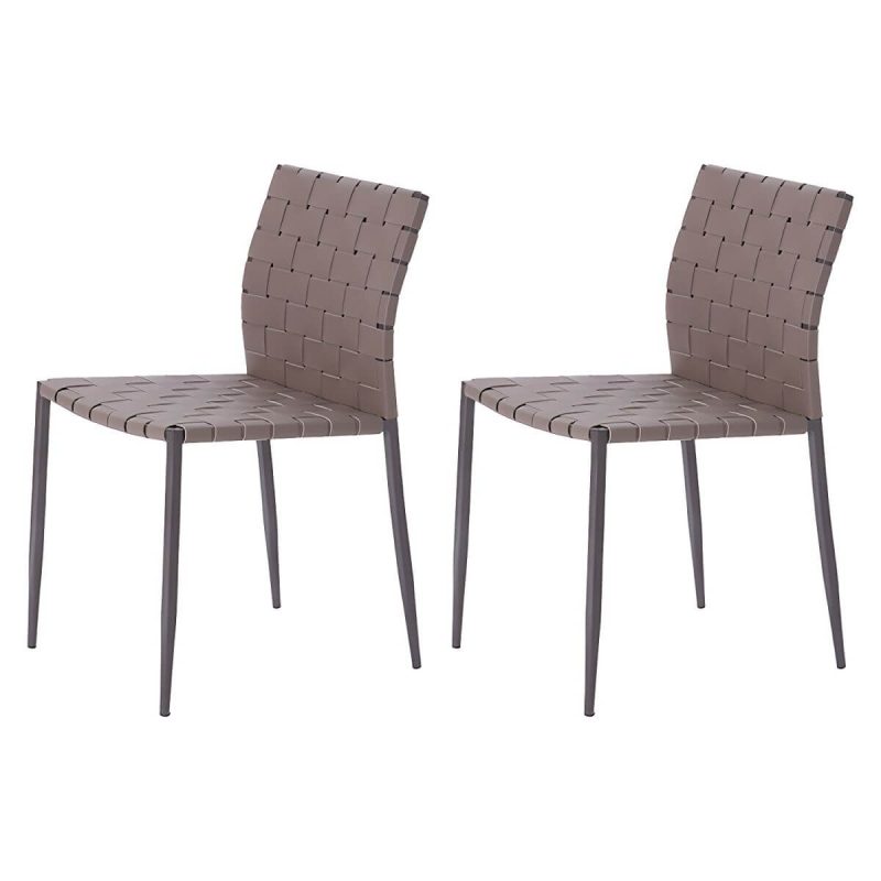 "Tropical Dining Side Chair Metal and Faux Leather Indoor-Outdoor Chair - Grey 2 Piece Set"