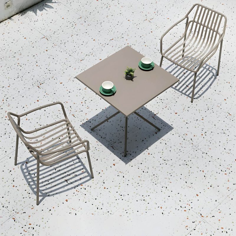 "Metal Patio Table Contemporary Style with Legs in Round/Square Shape - Table Only Champagne Square"