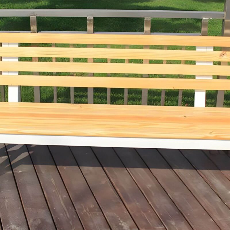"Water Resistant Black Metal Traditional Park Bench with Wood Seating and Back - White 71"L x 16"W x 33"H"