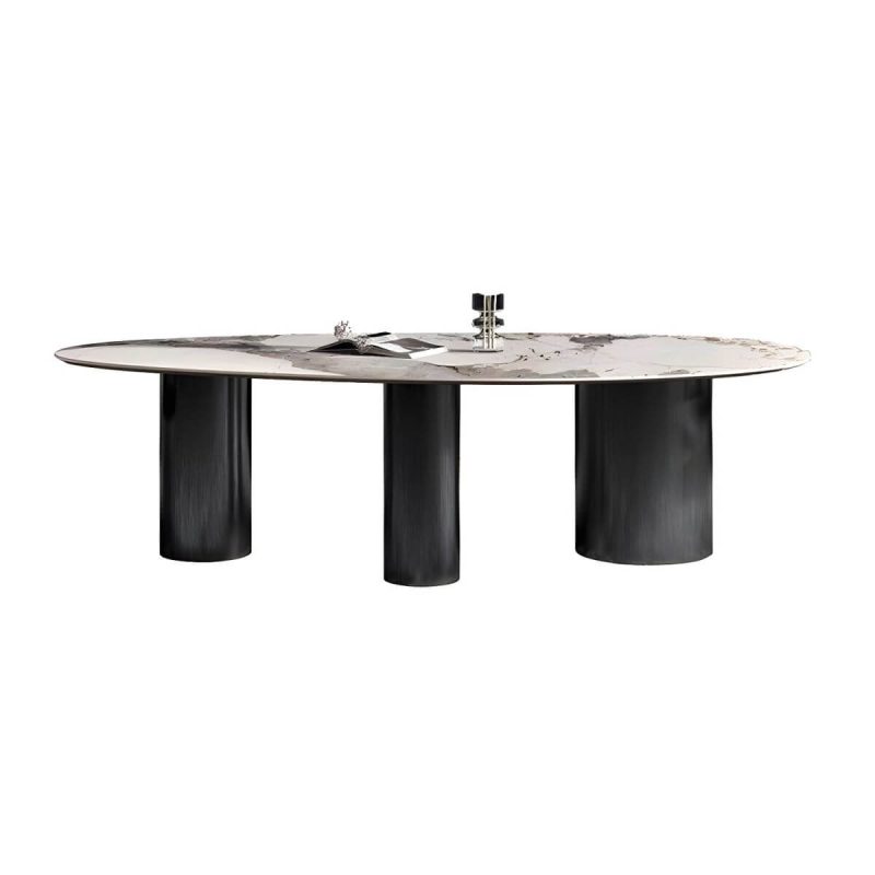 "Boho Oval Dining Table Set 1/4/7 Pcs Stone and Metal Patio Dining Table with Chairs - Table 102.4"L x 43.3"W x 29.5"H Zero"