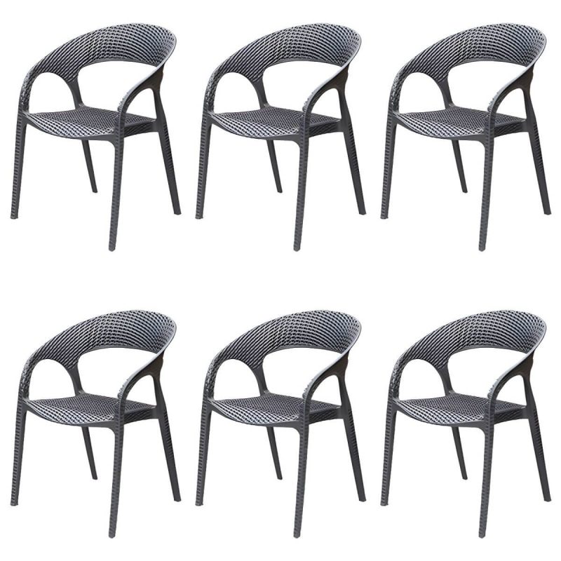 "Stacking Dining Armchair Contemporary Plastic Patio Arm Chair - 22"L x 21"W x 33"H 6 Piece Set"