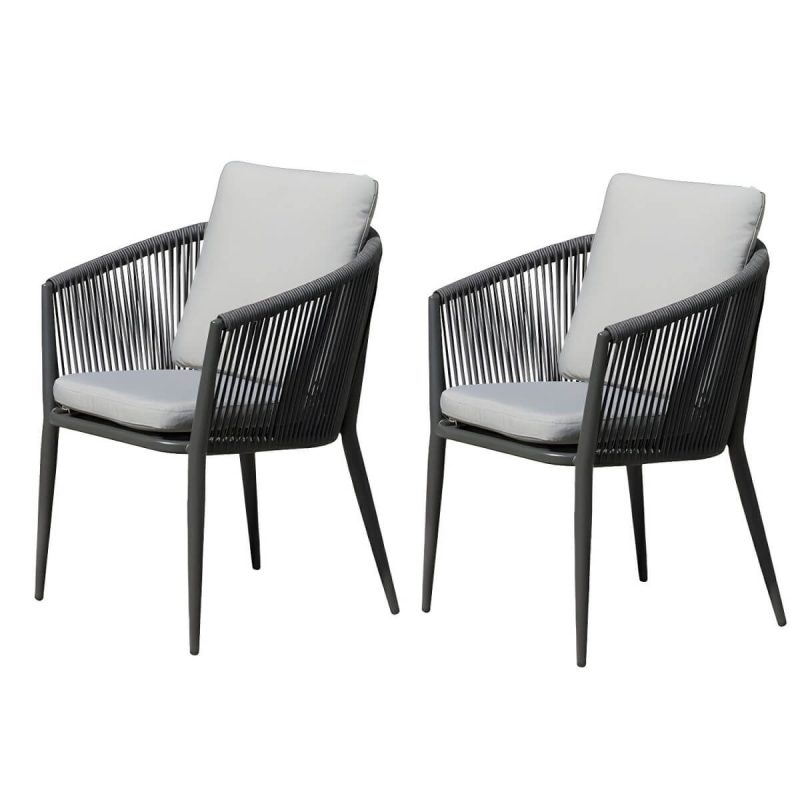 "Contemporary Dining Table Set with Woven Chairs for Courtyard - Chair(s) Not Available 2"