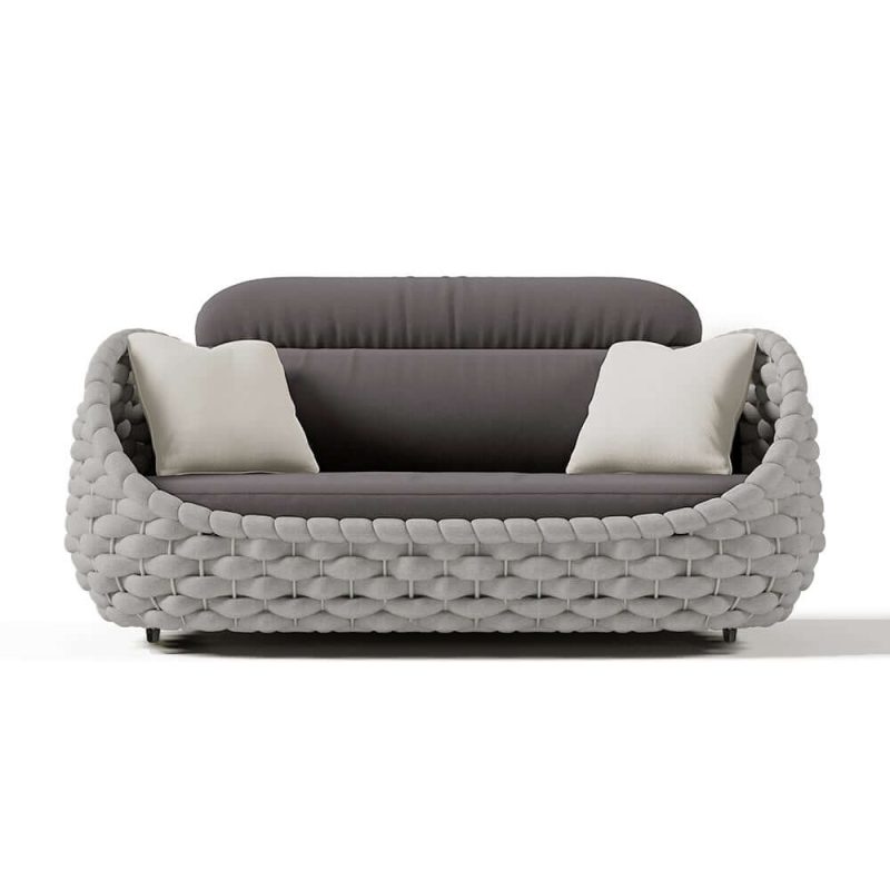 "3 Seater Woven Outdoor Sofa Patio Couch in Gray Cushion & Pillow Included"