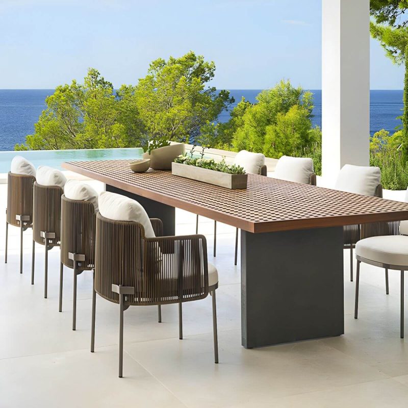 "Patio Dining Chair Tropical Aluminum With Arm Upholstered Faux Rattan - 2 Piece Set 23.5"L x 23"W x 30"H"