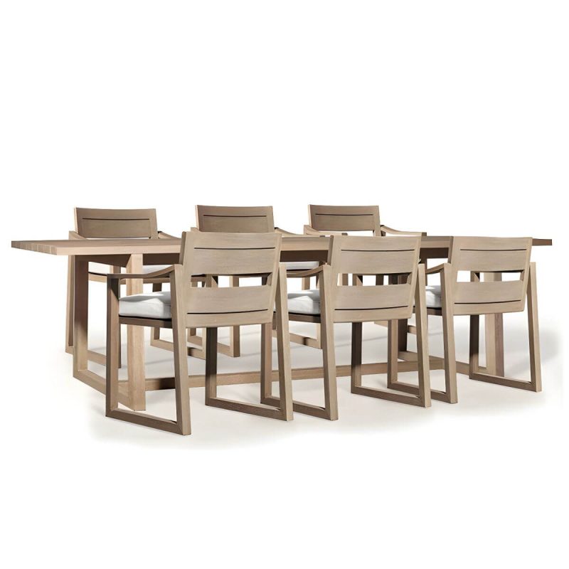 "Teak Wood Mid-Century Modern Patio Dining Set in Natural Finish - Table & 6 Chairs 94.5"L x 39.4"W x 29.5"H"