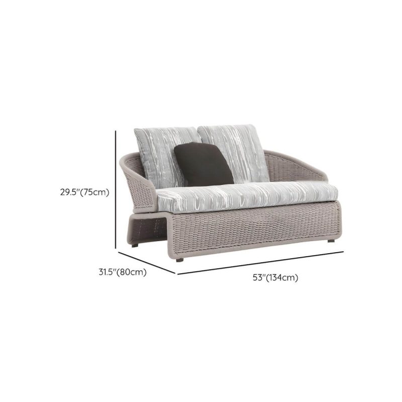 "Dimension of Modern Gray Metal Frame Light Wood Outdoor Modular Design Sofa with Cushions - 2-Seater Sofa"