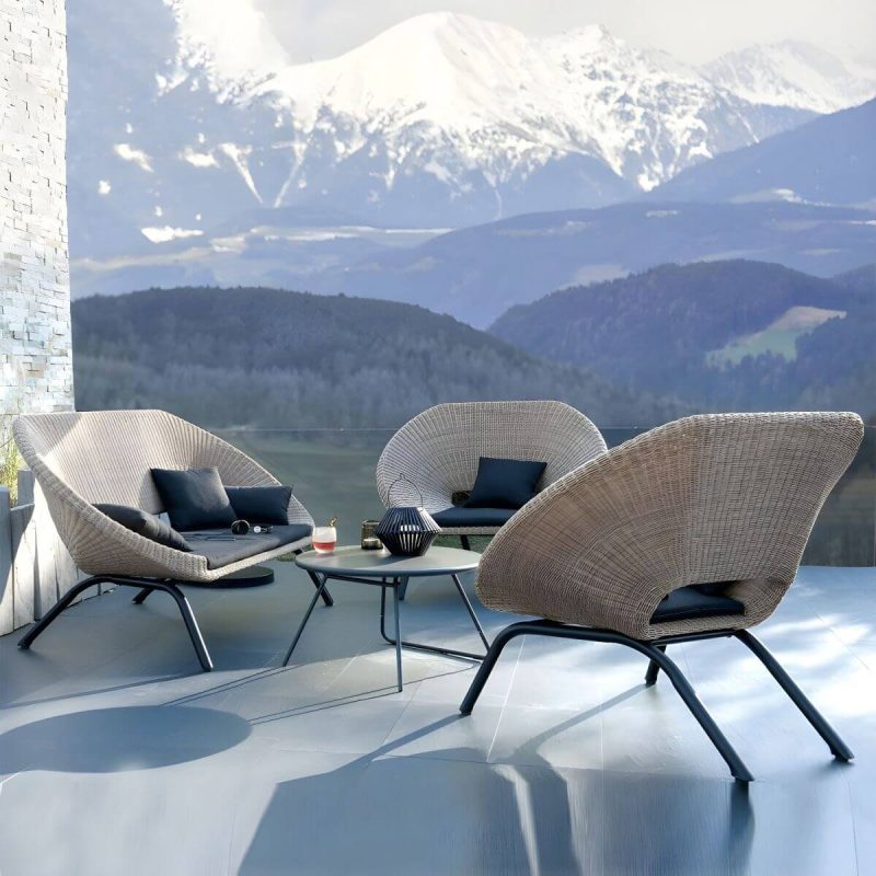 "Waterproof Wicker/Rattan Modern Sofa with Upholstered Black Cushions and Pillows - 1-Seater Sofa"