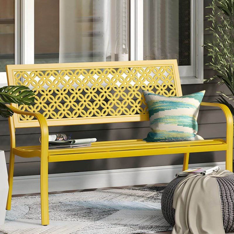 "Modern Metal Park Bench with Waterproof Durability, Water Resistant and Curved Arms - Aqua"
