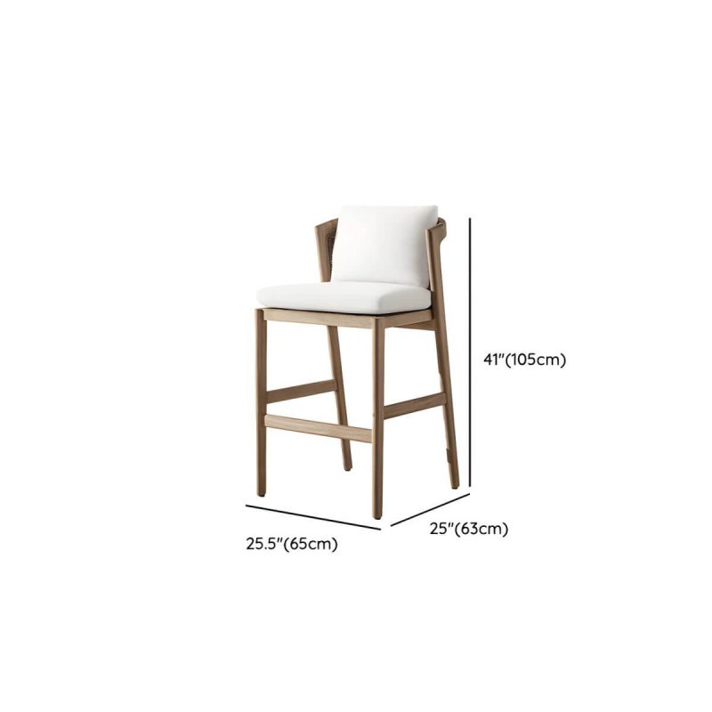 "Dimension of Modern Wooden Arm Chair with Brown Frame and White Cushions for outdoor dining in the patio - Armless Aluminium Alloy 26"L x 25"W x 41"H"