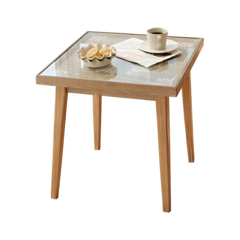 "Modern Square Wood Patio Chat Table with Glass Top in Brown Finish - Table Only 60 x 60 x 60 cm"