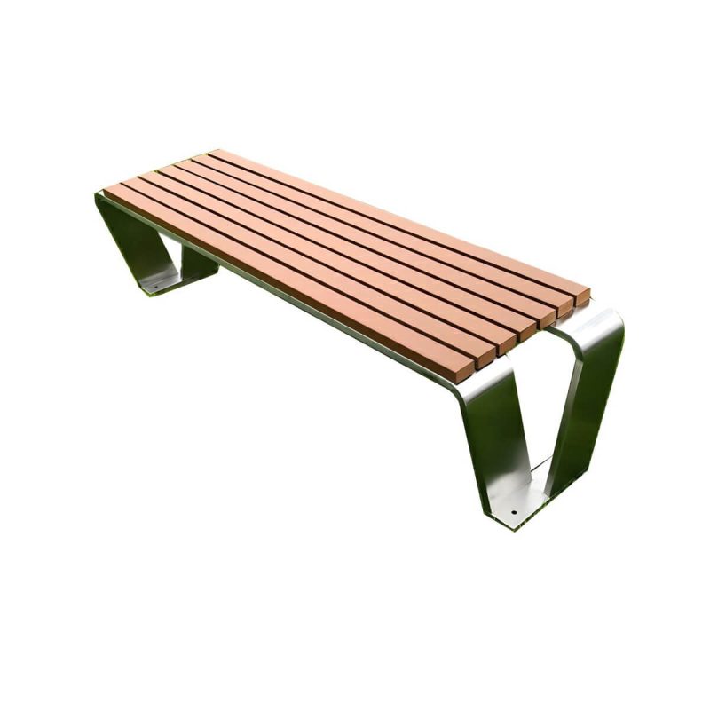 "Industrial Style Park Bench - Stainless Steel Frame, Brown Wood Seat, Water Resistant, Non-Foldable - Coffee"