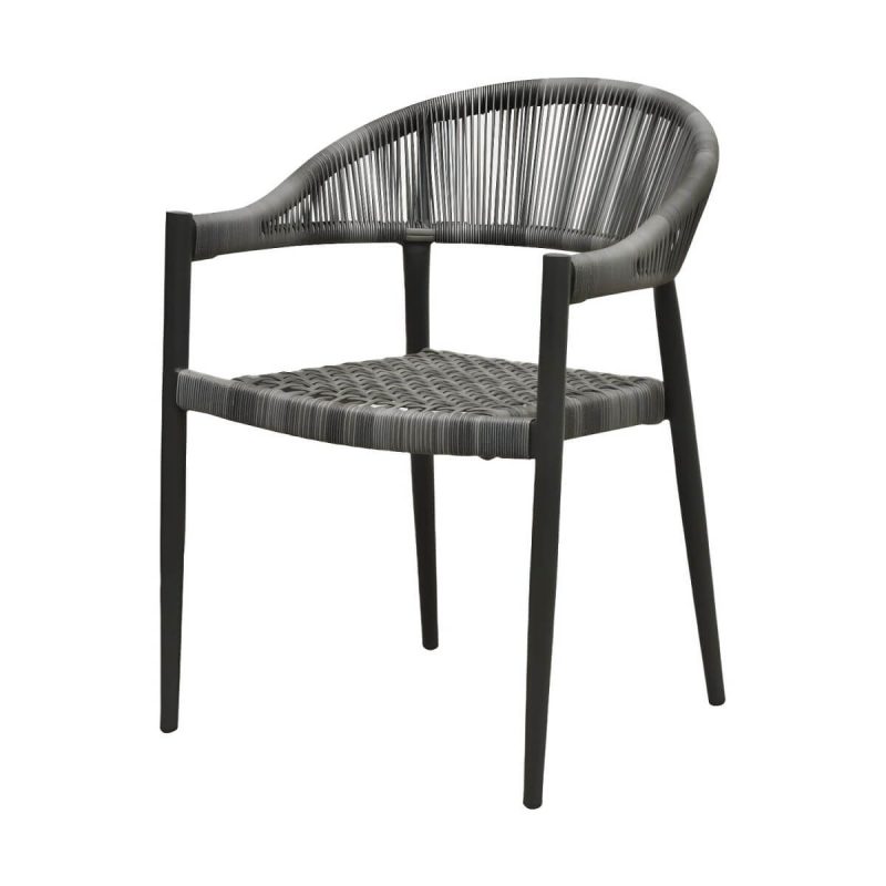 "Contemporary Metal Frame Outdoor Dining Chair Set in Black with Arms - 47"L x 23"W x 31"H 2 Piece Set"