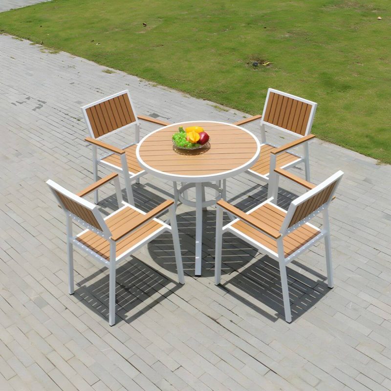 "Contemporary Stacking Metal Dining Armchair with Arm Patio Dining Armchair - Natural Finish 4 Piece Set"