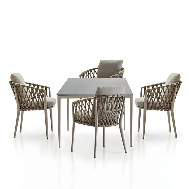 "Modern Dining Side Chair Aluminum Outdoor Bistro Chairs with Arm - Blue/ Gray 2 Piece Set"