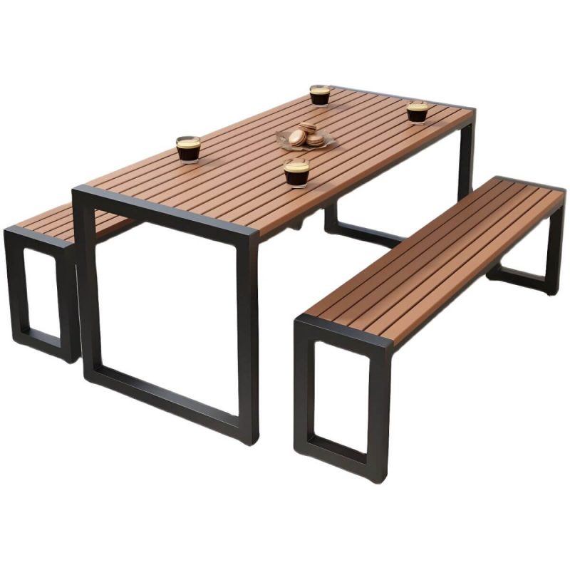 "Modern Wood Patio Dining Table without Umbrella Hole in Natural Finish - Durable and Stylish - Table Only 55.1"L x 27.6"W x 29.5"H Black"