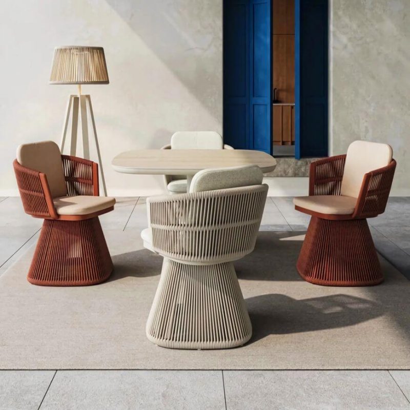 "Contemporary Aluminum Round Patio Dining Table with Natural Finish, Without Chairs"