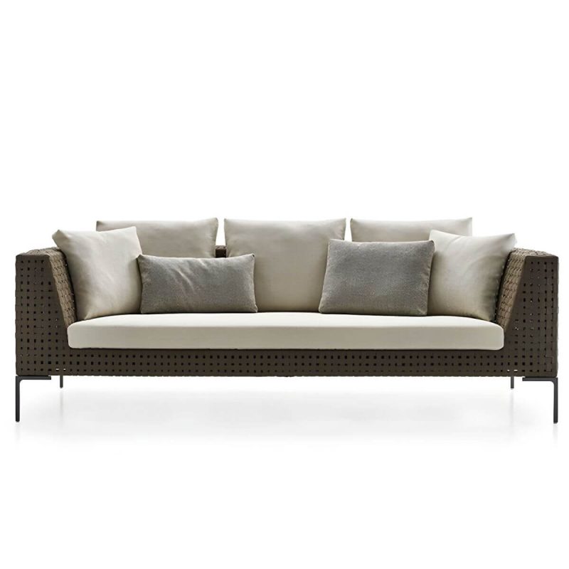 "Elegant Metal Framed White Upholstered Modern Sofa with Cushions - 2-Seater Sofa"