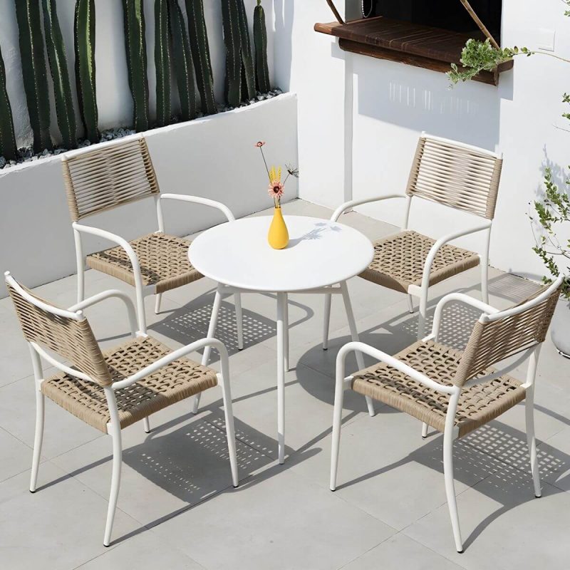 "Contemporary Metal Dining Table Set with White Top for Courtyard - Table & Chair(s) 28"L x 28"W x 28"H 4"