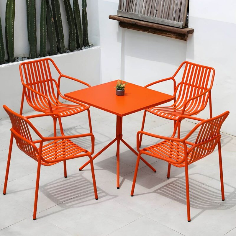 "Contemporary Round/Square Bistro Table Aluminum Water Resistant Patio Table - Yellow Square Table Only"