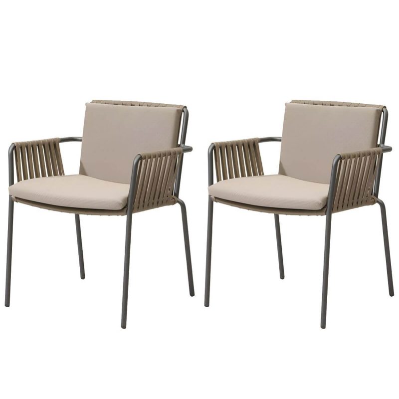 "Modern Dining Armchair with Cushions and Arm Water Resistant - Brown 2 Piece Set Rattan"