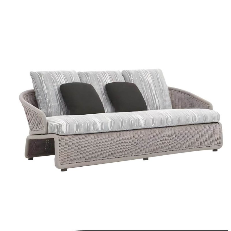 "Modern Gray Metal Frame Light Wood Outdoor Modular Design Sofa with Cushions - 3-Seater Sofa"