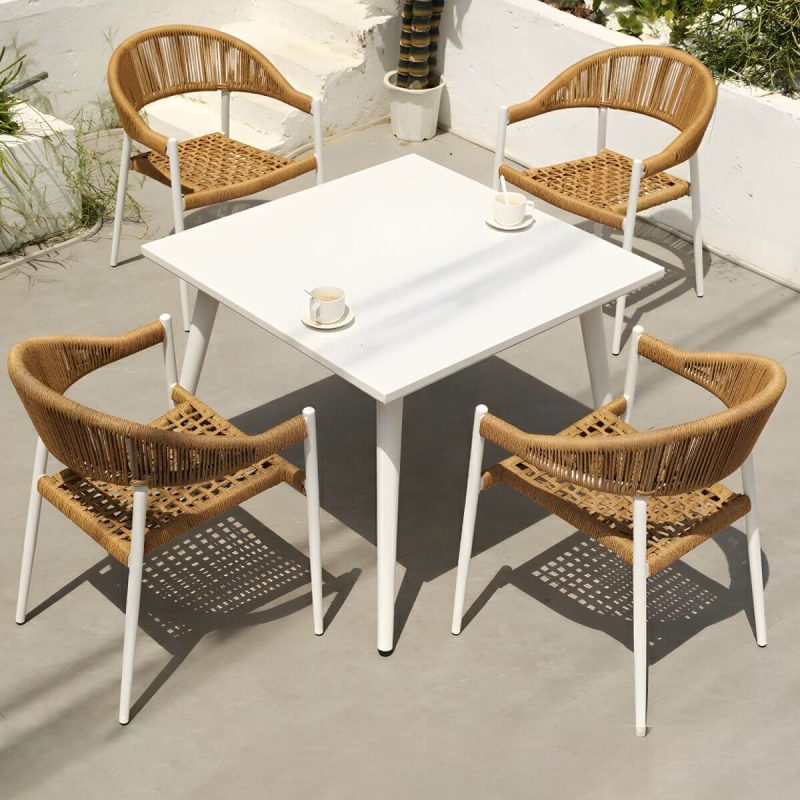 "Elegant Weatherproof White Metal Patio Dining Set with Stackable Chairs - Table & Chair(s) 35"L x 35"W x 30"H 4"