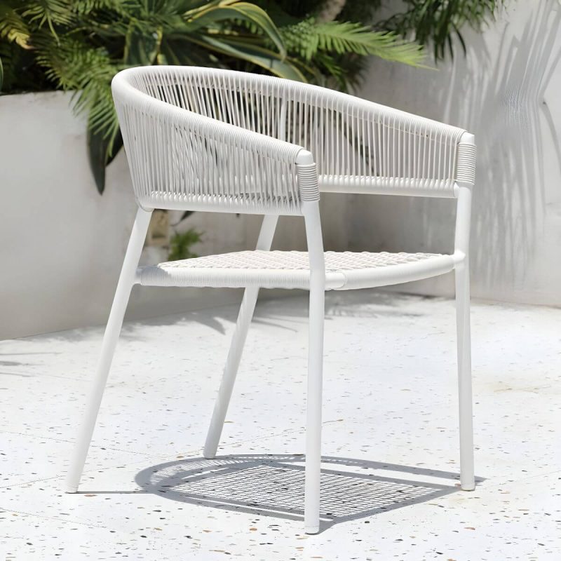 "Contemporary Dining Arm Chair Pure Color Metal Stackable for Outdoor - 4 Piece Set"