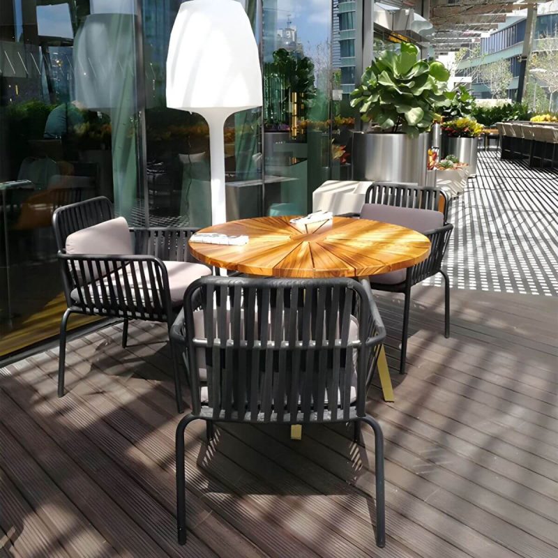 "Modern Dining Armchair with Cushions and Arm Water Resistant - Black 6 Piece Set Rattan"