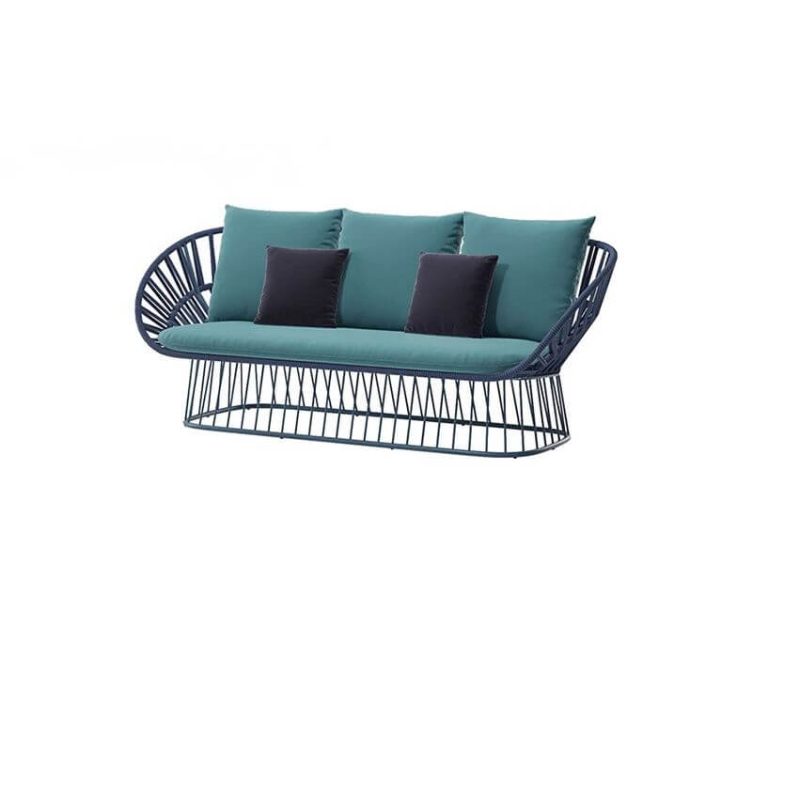 "Casual Black Alloy Sofa for 3 with UV Resistant Cushions and Pillow, 3-Seater Sofa"