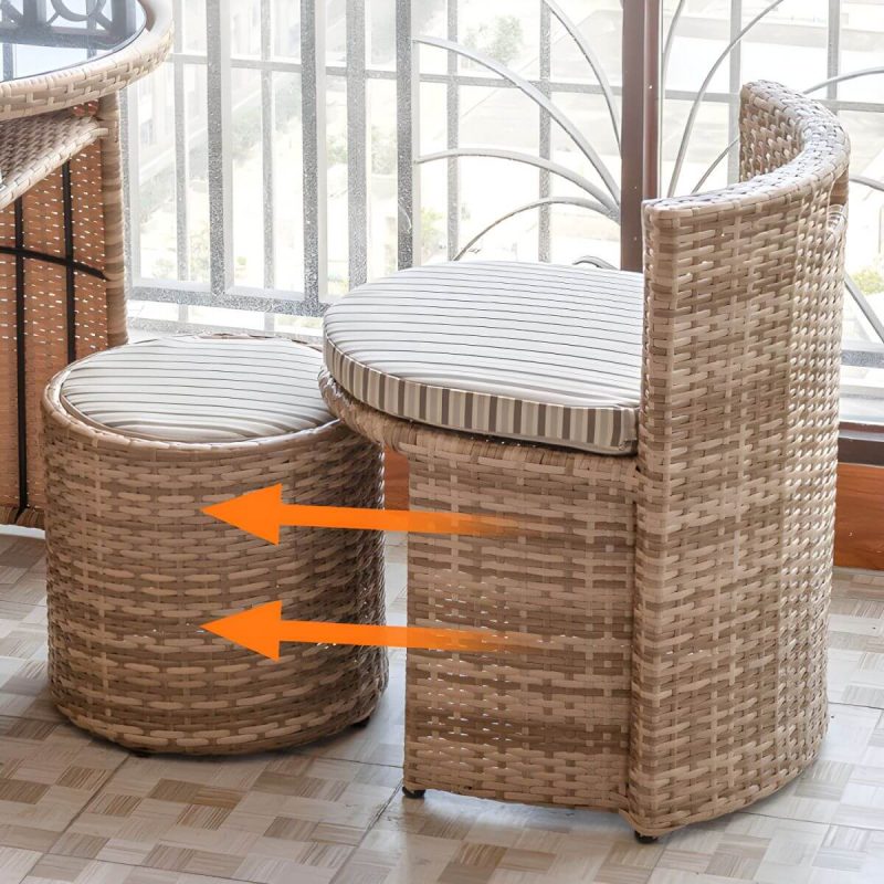 "Round Shape Dining Room Chair and Table Set with 2 Woven Chairs - Table & Chair(s) 2 Wood Color"