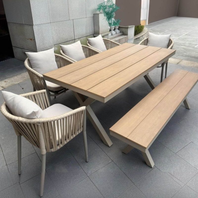 "Casual 5-piece UV-proof Fabric Outdoor Dining Set with Sepia Table, Chair, and Table, 51.2"L x 35.4"W x 29.5"H, Table & 4 Chairs"