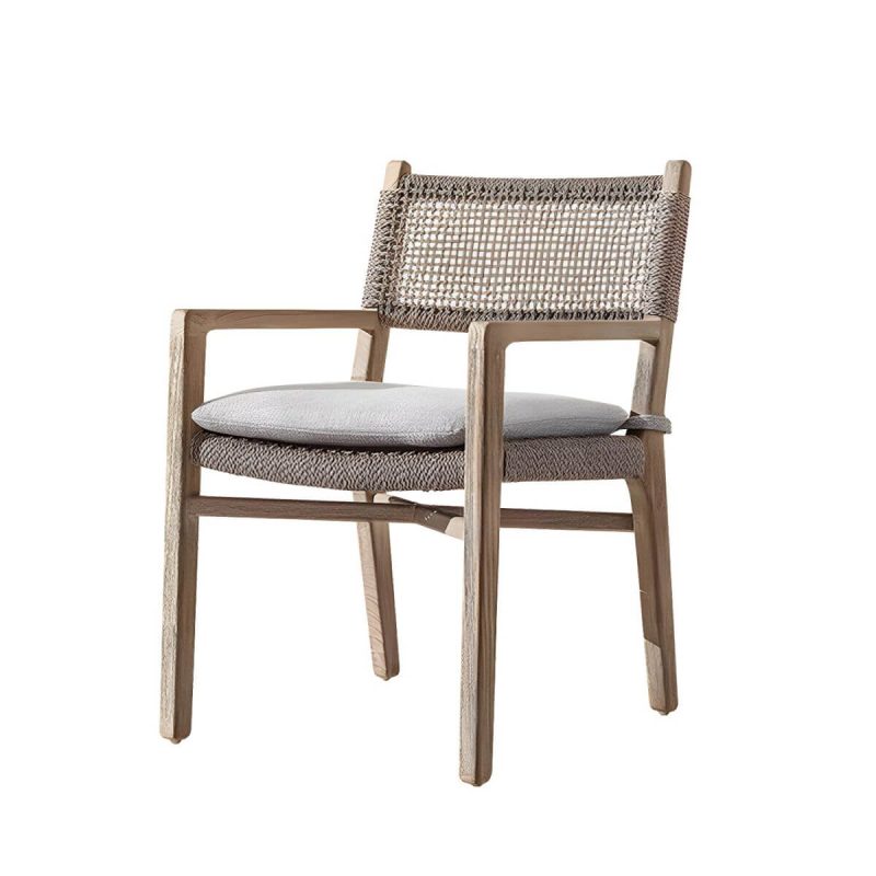 "Traditional Teak Natural Solid Wood Stacking Upholstered Outdoor Bistro Chairs - 1 Piece With Arms Qucik-Drying Sponge"
