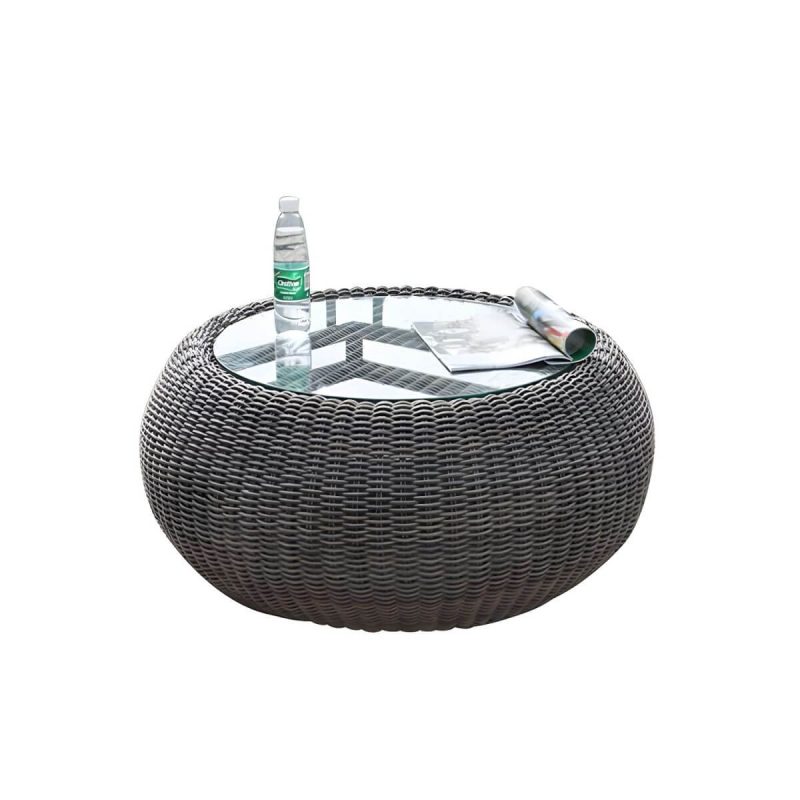 "Glass Coffee Table Included Courtyard Sofas Rattan Weaving Modern in Grey - 4-Piece Set(2 Chairs & 1 3-person Sofa & 1 Coffee Table)"
