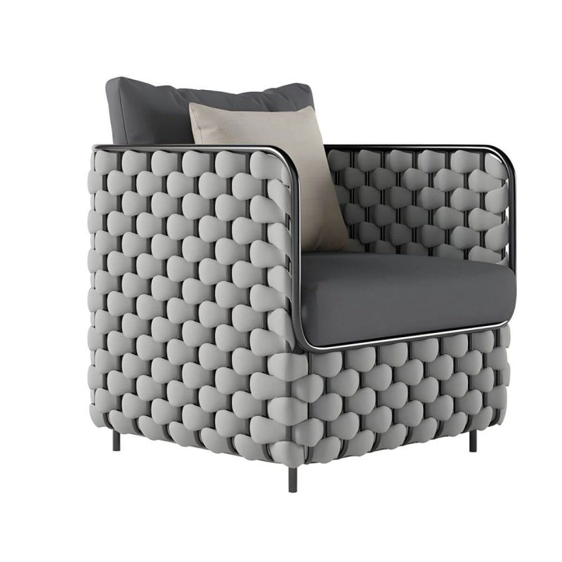 "Scandinavian Outdoor Patio Sofa Water Resistant Metal Patio Sofa with Cushions - 1-Seater Sofa"