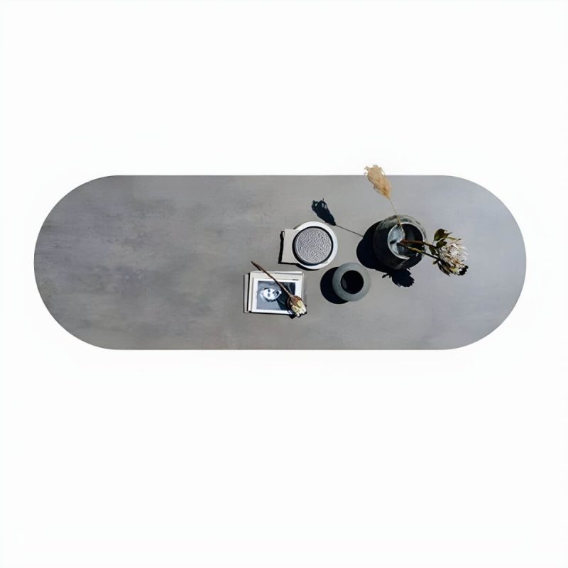 "Contemporary Style Stone Patio Table Oval Shape with Metal Legs in Grey/White - Table Only 63"L x 31.5"W x 29.5"H White"