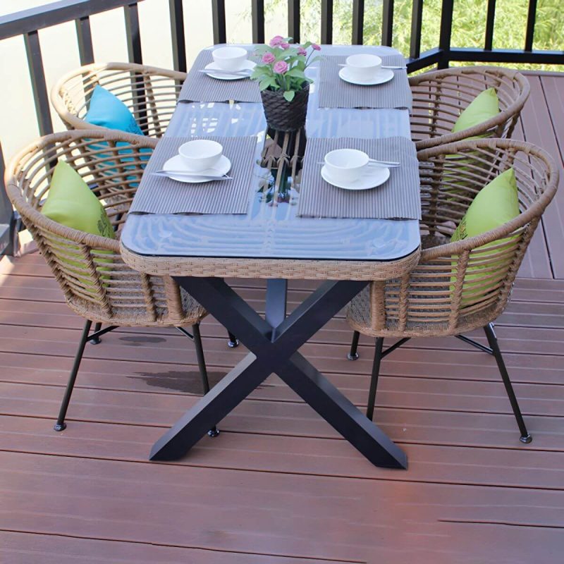 "Elegant Traditional Metal Patio Dining Set with Weatherproof Durability - Natural Table & 4 Chairs"