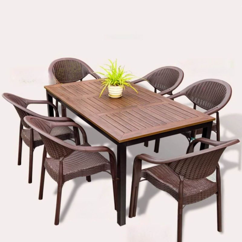 "5/7-piece Rectangular Sepia Weatherproof Manufactured Wood Outdoor Dining Set for 4/6 with Chairs - 180 x 90 x 74 cm Table & 6 Chairs"