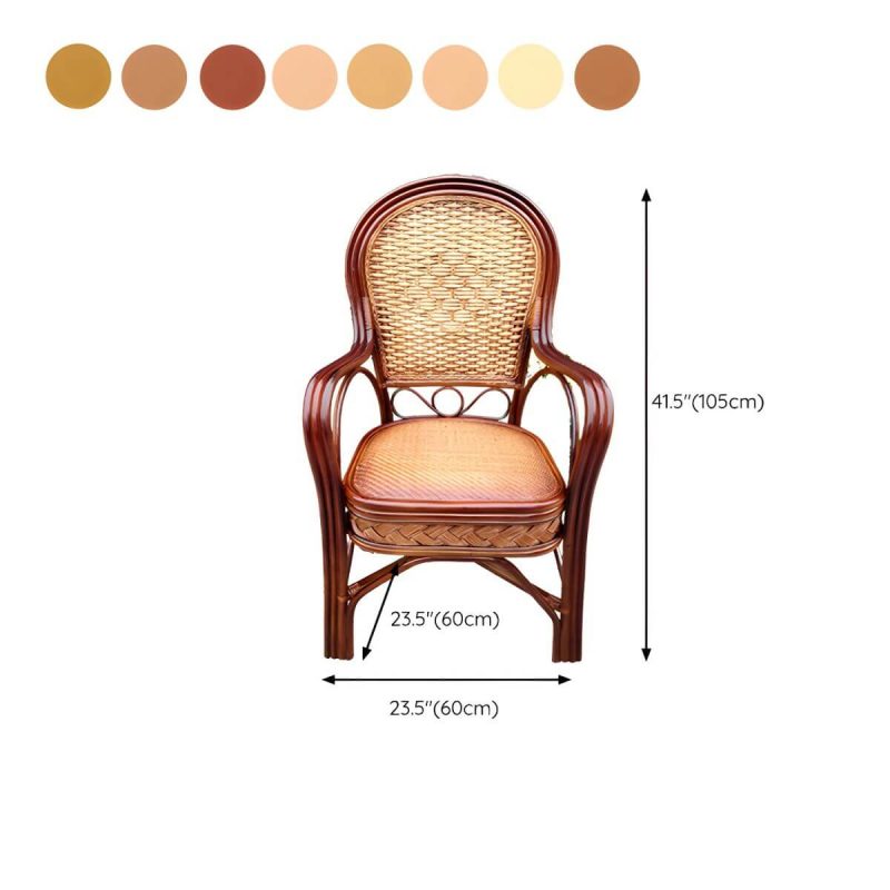 "Dimension of Traditional Patio Dining Armchair in Rattan Single Outdoor Chair - Brown Rattan Weaving 1 Piece"