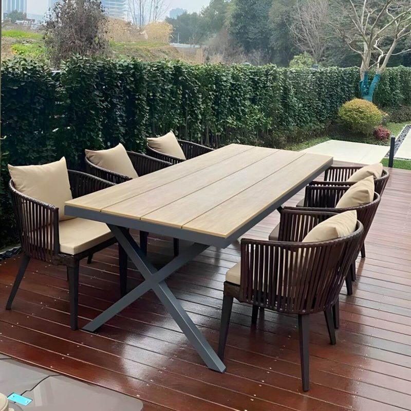 "Modern Wood Patio Dining Table 3/5/7/9 Pcs Black Dining Set for Courtyard - Table & Chair(s) 86.6"L x 35.4"W x 29.5"H 6 Rectangular"