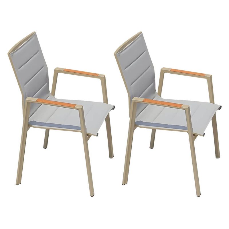 "Sleek Modern Gray Metal Arm Chair for Rust-Resistant Outdoor Patio Dining - 2 Piece Set"