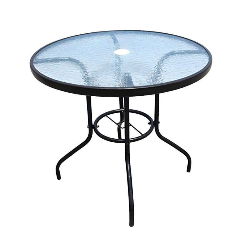 "Modern Brown Glass Top Patio Table Set Metal 4 Legs for Outdoor - Table & Chair(s) 23.6"L x 23.6"W x 29.5"H 2"